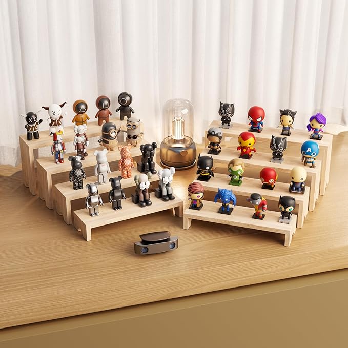 4 Tier Large Display Wooden Riser Stand 2 Set Decorative Rectangular Wood Racks 8 Pieces Stackable Perfume Organizer Cologne Stand Wood Dessert Table Display Set for Vendor Events (Wood color, 8PCS)