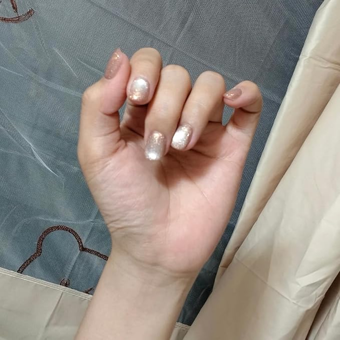 Cat Eye Press on Nails Handmade Short Oval/Square/Round False Nails with French Tip/Aurora/Magnetic Shimmer Designs (Glitter#It Girl L)