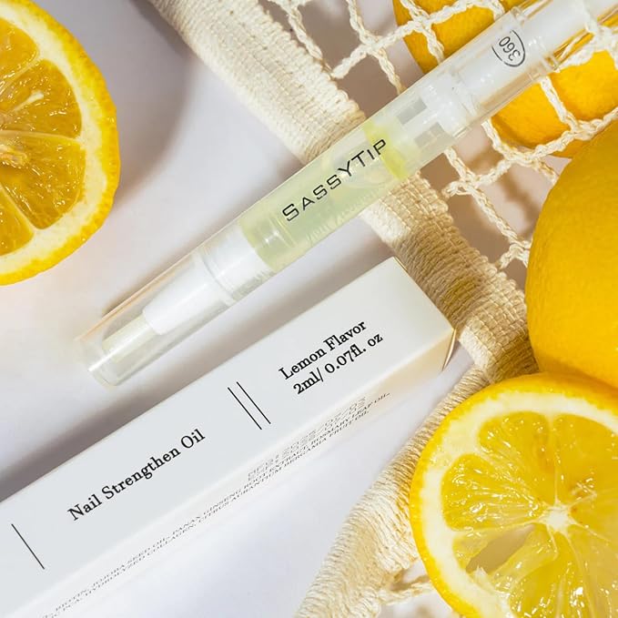 SASSYTIP Nail Strengthen Oil Pen | Fast-Absorbing Cuticle Oil with Biotin & Ginseng | For Brittle & Peeling Nails | Jasmine, Rose, Lemon Scents | Home, Office, Travel Use (Lemon)