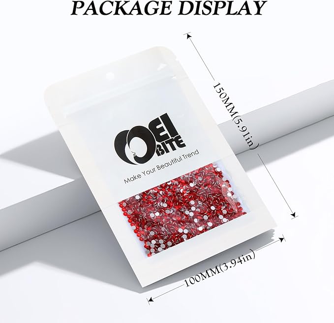 Meibite Red Flatback Rhinestones, Glass Rhinestones for Nail Art and Craft, Glue Fix, Loose Crystal Gemstones(Red, SS8, 2880pcs, 2.3-2.5mm)