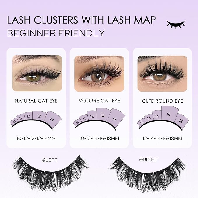 SOFENIDA Lash Clusters Wispy Lash Clusters Cluster Eyelash Extensions 10-18mm Natural Volume Lash Extension Eyelash Cluster Eyelash Extensions Comfortable DIY Individual Lashes Clusters with Thin Band