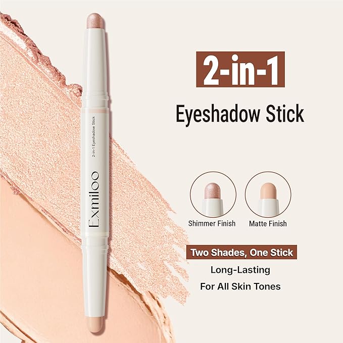 exmiloo Eyeshadow Stick – Dual-Ended Cream Eyeshadow Stick with Matte & Shimmer Shades, Long-Lasting Matte Eye Shadow for Easy Application (Sunrise Latte)