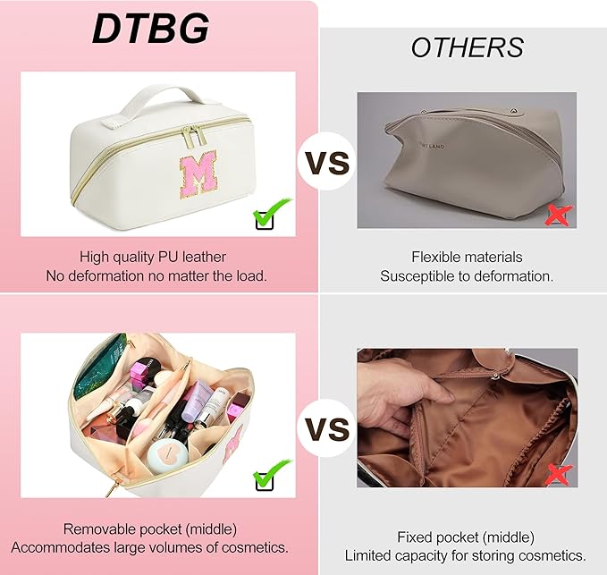 for Valentines Day Gifts, Makeup Bag for Women, PU Leather Travel Toiletry Bags, Initial Make Up Cosmetic Pouch for Teen Girls, Wide Open Portable Skincare Bag, Personalized Birthday Gifts, White Q