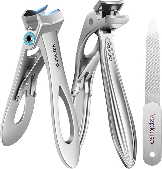 Vepkuso Toenail Clippers & Nail Clippers Set for Seniors - Heavy-Duty Long Handled Toenail Clippers for Thick Toenails, Men & Women | Hygienic Manicure Set | Gift Idea
