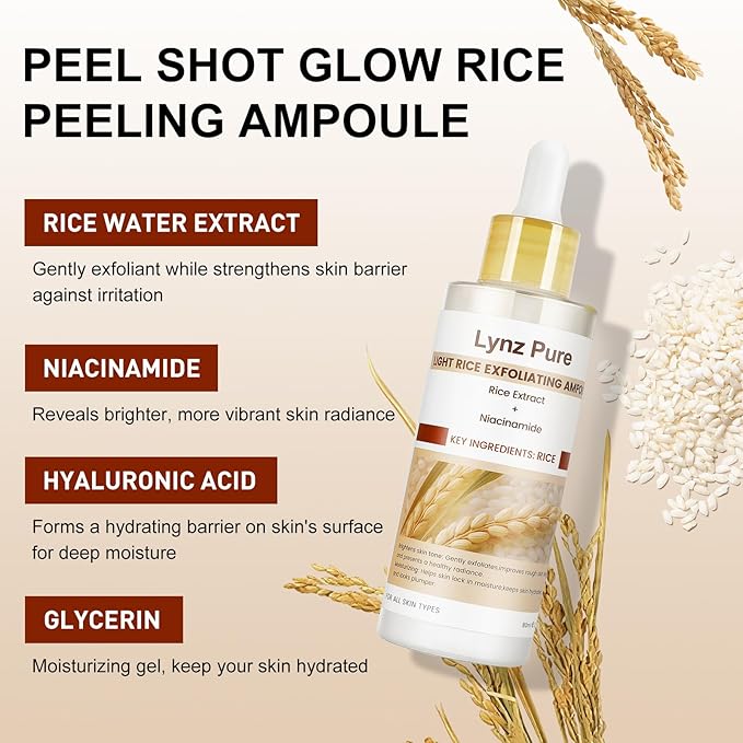 Peel Shot Glow White Rice Ampoule with Niacinamide – Brightening Exfoliating Serum for Face & Body, Hydrating Pore Refining Skin Care, Deep Cleanse & Glow Booster for Dull Uneven Skin, 2.71 fl oz