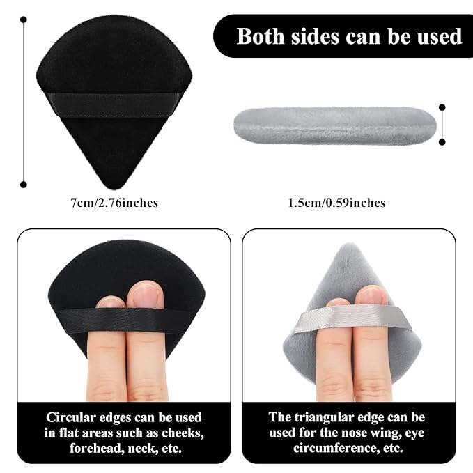 Maitys 12 Pcs Powder Puff Triangle for Face Makeup Cosmetic Loose Powder Puff Velour Soft Body Washable Reusable Foundation Sponge Wet Dry Makeup Tool for Women(Small,Black, Gray)