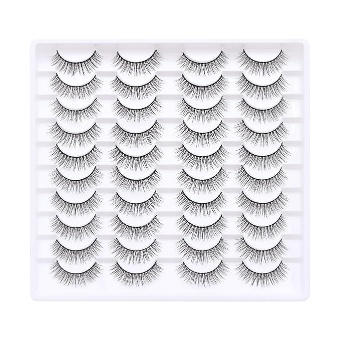 False Eyelashes 20 Pairs Wispy Lashes Faux Mink Lashes 14mm 3D Fluffy Cat Eye Lashes （style 20-063)