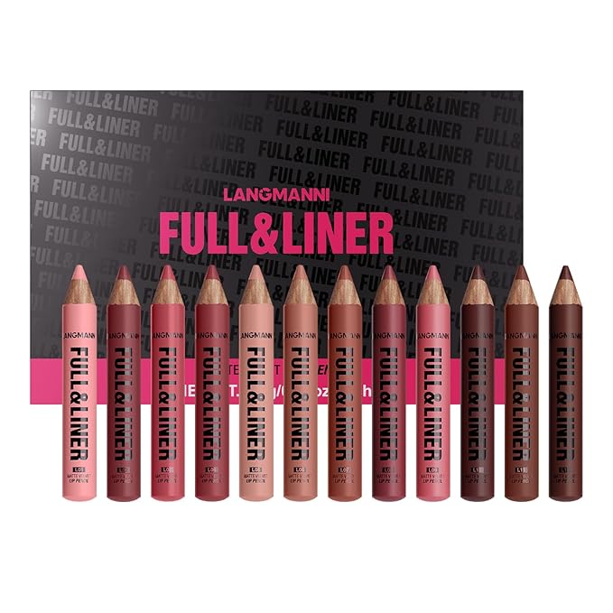 LANGMANNI 12Pcs Matte Velvet Lip Liner Pencil Set - Highly Pigmented, Smudge-Resistant Lip Pencils for Shaping & Contouring, Vegan & Cruelty-Free