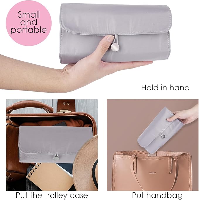 LUEXBOX Portable Folding Makeup Brush Bag, Multifunctional Cosmetics Rolling Storage Case Makeup Brush Holder for Travel, Makeup Brush Organizer Bag (Grey)