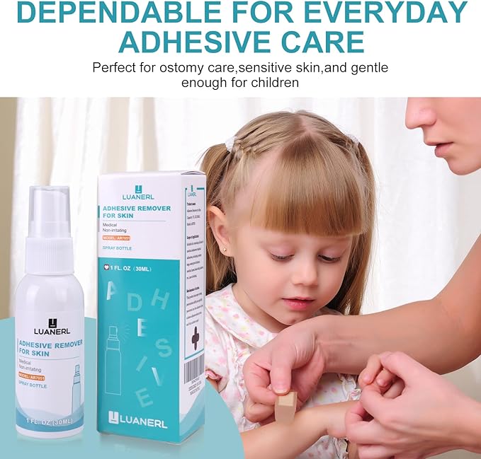 Adhesive Remover for Skin Spray Bandage & Surface & ostomy Supplies No Sting-Sensitive Skin-All Natural,30 ml Bottle
