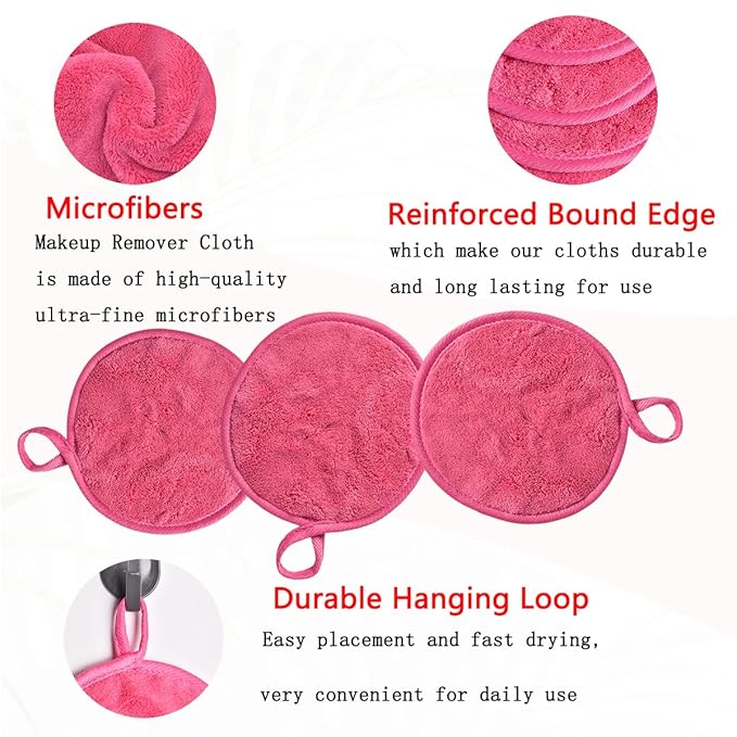 Large Reusable Makeup Remover Pads for Face, Soft Microfiber Makeup Remover Cloths Washable, Premiun 5 INCH Face Cleaning Pad with Laundry Bag, 12 Pack Pink