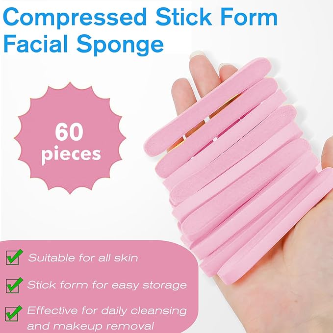 Mgiflw Compressed Facial Sponge,Reusable Makeup Blender 60 Count,Soft Round Wash Sponges for Estheticians Makeup Removal,Face Cleansing Exfoliating Compress Spa Pads for Women,Pink