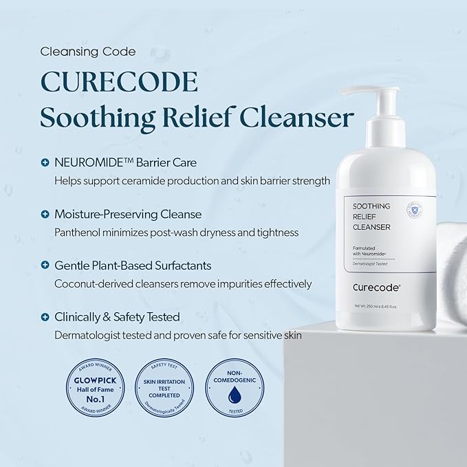 Soothing Relief Cleanser (250ml) - Gentle foaming action with Ceramide for All Skin Types, Microbiome Science, and St. John Formula to soothe sensitive dry skin