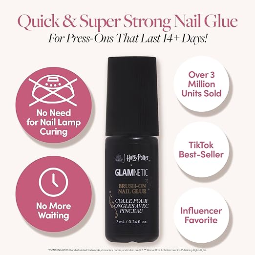 Harry Potter™ x Glamnetic Super Strong Brush On Nail Glue | Brush Tip Applicator, Mess Free, Travel Friendly, Vegan | Durable & Long-Lasting | .24 fl. oz.