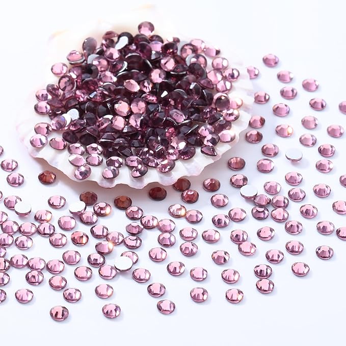 Meibite Light Amethyst Flatback Rhinestones, Glass Rhinestones for Nail Art and Craft, Glue Fix, Loose Crystal Gemstones(Lt.Amethyst, SS4, 1440pcs, 1.5-1.7mm)