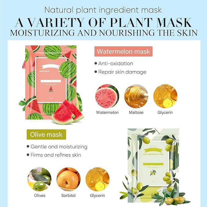 10 Pack Sheet Face Masks Skincare for All Skin Types, Hydrating Face Masks Suitable for Sensitive Skin, Sheet Masks with Natural Ingredients Bulk Facial Masks for Women Skin Care, Face Mask for Spa