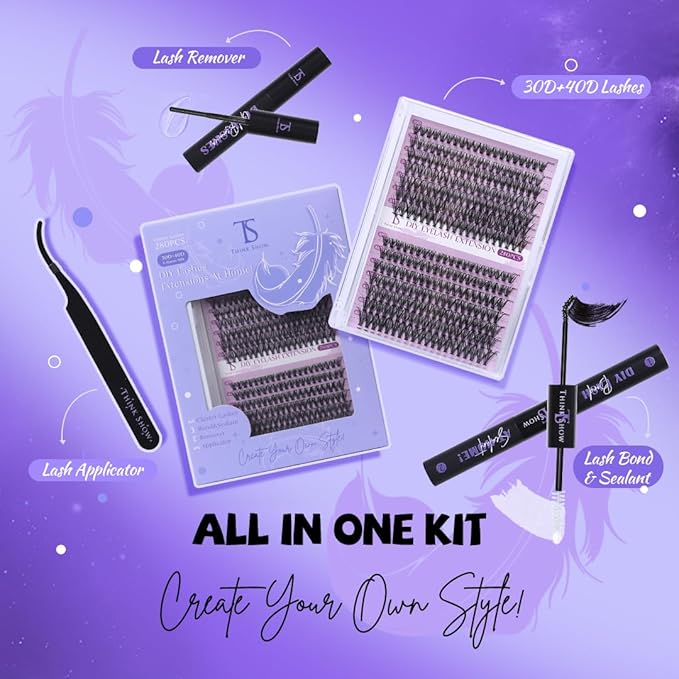 THINK SHOW 280PCS Fluffy Lash Clusters Kit - 30D & 40D Volume Lashes Clusters, 9-16mm Wispy and Natural Lash Clusters, Easy Apply at Home, Reusable & Cruelty Free Cluster Eyelash Extensions