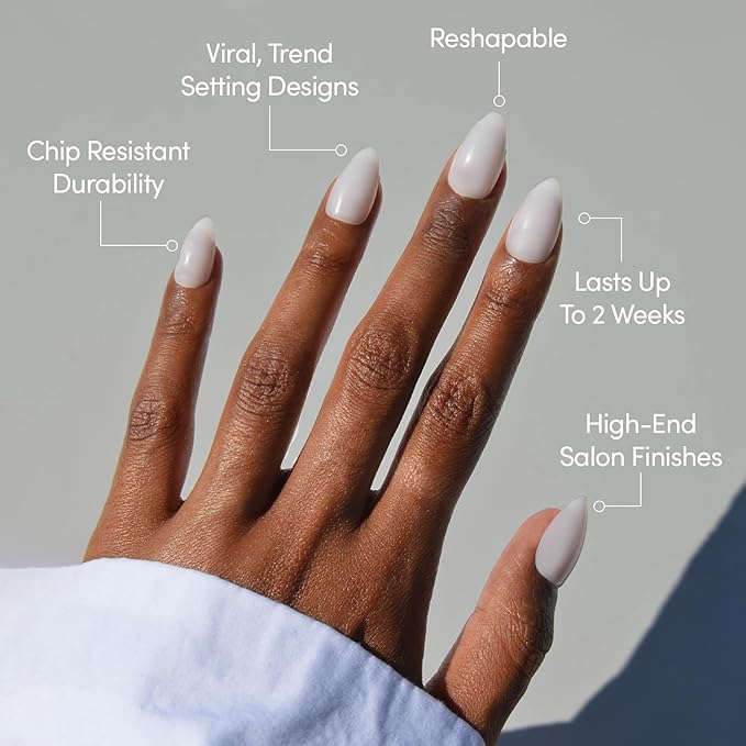 Glamnetic Press On Nails - Milky White | Short Almond White Fake Nails, Salon Quality Milky Nails | 15 Sizes - 30 Nail Kit with Glue