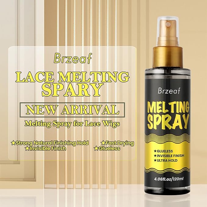 Brzeaf Lace Melting Spray And Wig Band(120ml), Extreme Hold, Melting Spray For Lace Wigs, Strong Natural Finishing Hold, Dries Quickly, Wig Melting Spray & Hair Adhesive for Wigs