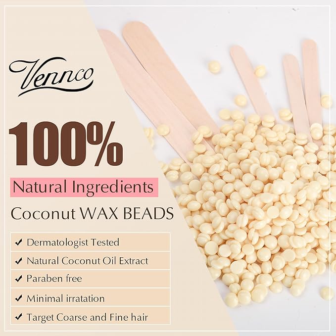 Vennco 2.5lb Cream Hard Wax Beads, Premium Coconut-Infused Hair Removal Wax for Full Body - Ideal for Brazilian, Bikini, Legs, Arms, Chest, and Back