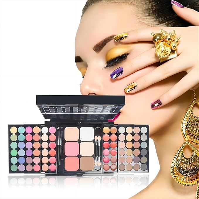 All-in-one Makeup Palette - 48 eyeshadow Palette,18 Lipstick palette,2 blush,1 concealer,2 Contour,1 powder,4 brushes With Mirror,Suitable for girls, beginners and professionals makeup gift set