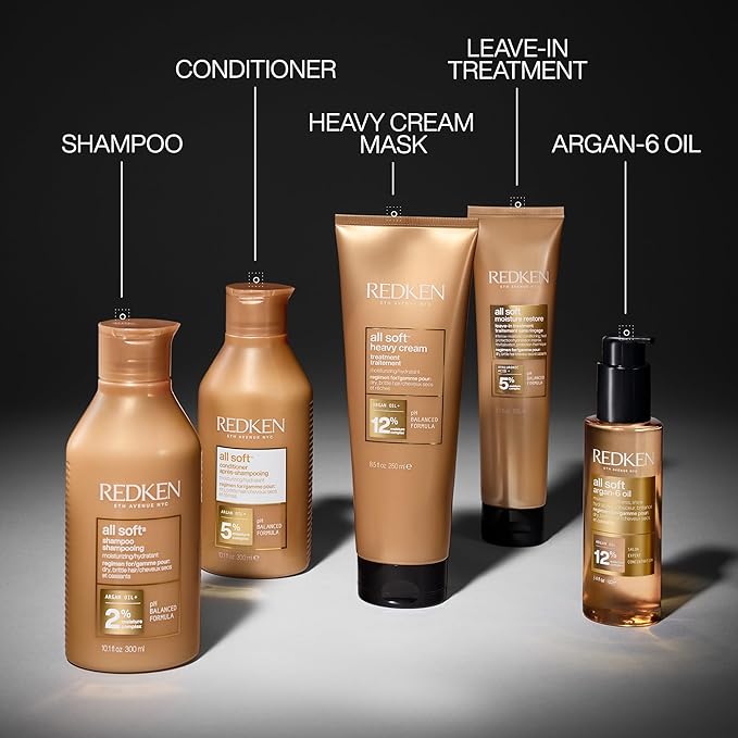Redken All Soft Shampoo - Moisturizes & Hydrates Dry, Brittle Hair, Gently Cleanses and Softens, With Argan Oil, Safe For Color-Treated Hair, 10.1 Fl Oz