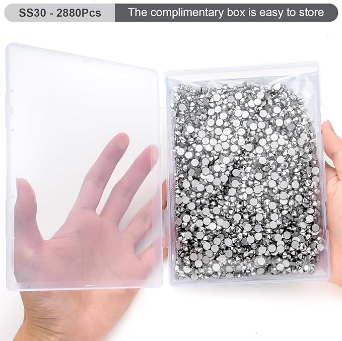 MEIBITE Flatback Rhinestones Bulk, 2880PCS Silver Rhinestones for Clothes DIY Decoration Crafts, Silver, SS30, 6.3-6.5mm