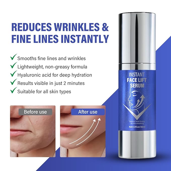 Instant Face Lift Serum，Face Lifting & Skin Tightening, Smooth Fine Lines, Pores and Deep Wrinkles, 1Fl Oz