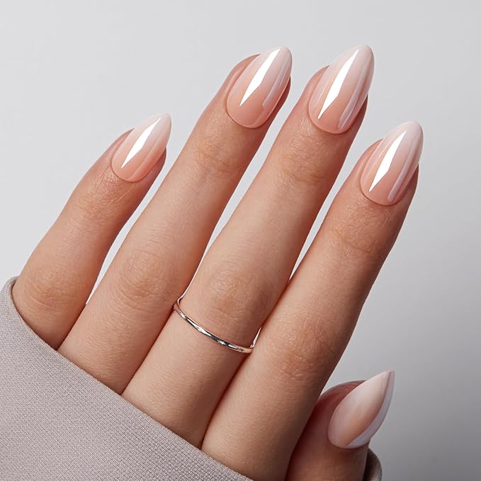 VSALON Press on Nails Short Almond - Chrome Ombre Nails Kit for Women, Reusable Opaque Soft Gel Fake Nails with Glue & Cuticle Oil - 32 PCS Glue On Nails in 16 Sizes (Romantic Floral)