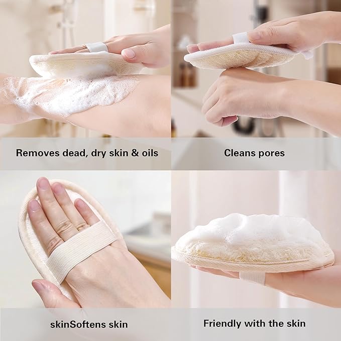 Natural Loofah Exfoliating Body Scrubber Pads, Bath Loofah for Women & Men, 100% Plant-Based Shower Luffa Sponge (3-Pack)