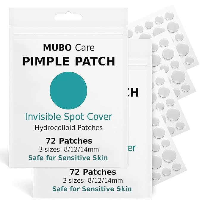 Mubo Care Pimple Patch – Hydrocolloid Acne Dots for Face, Invisible and Waterproof Blemish Spot Treatment – Fast Healing Pimple Stickers for All Skin Types (72 Count (Pack of 2))