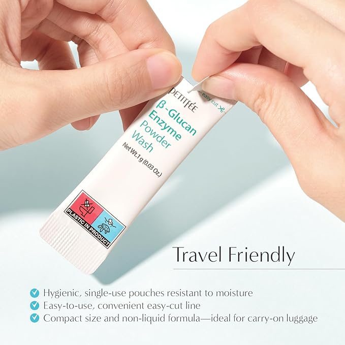 Petitfee B-Glucan Enzyme Wash 1g*20ea - Facial Cleanser, Cleansing Powder with Papaya Extract Papain, Rice Extract for Mild, Daily Exfoliation, Powder Soap, Cleansing Mask, Travel Size