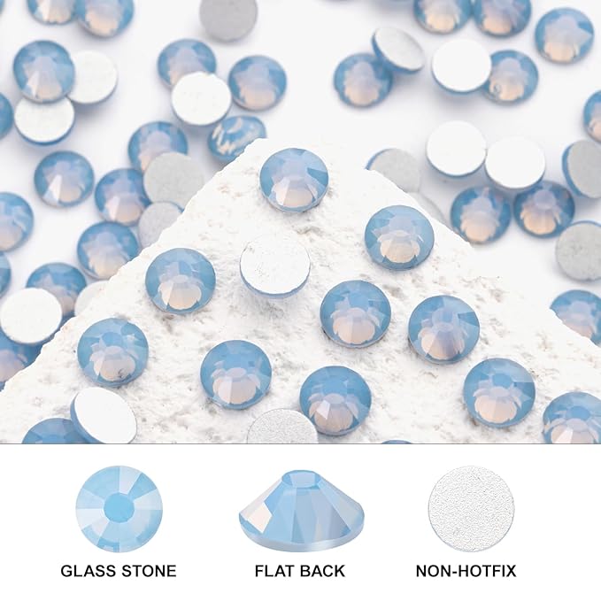 Novani 3000 Pieces Flatback Rhinestones Glass Round Gems Blue Opal Crystals for Nail Art DIY Crafts Clothes Shoes,SS12,3.0-3.2mm