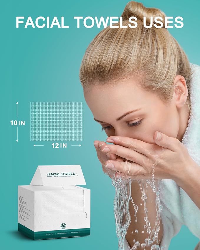 Face Towels,Facial Towels,100Ct Disposable Face Towel,10"x12"Face Cloths,Makeup Remover Face Towelettes Disposable,Disposable Face Cloths for Sensitive Skin,Biodegradable Dry Wipes