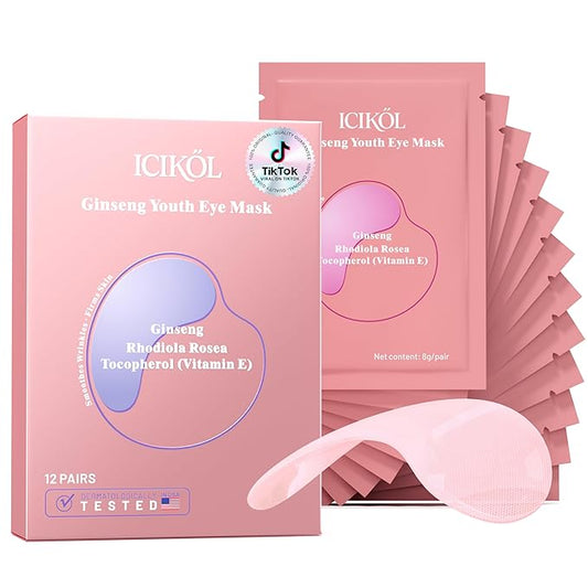 Collagen Under Eye Patches for Puffy Eyes and Dark Circles, Under Eye Mask for Wrinkle with Ginseng, Deep Hydrating Undereye Mask Patches, Christmas Small Gifts for Women (12 Pairs, Ginseng)