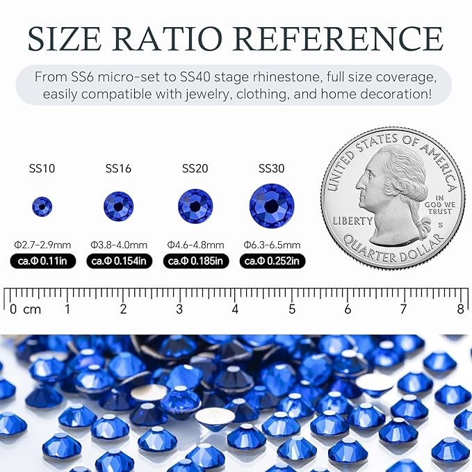 Meibite Sapphire Flatback Rhinestones, Glass Rhinestones for Nail Art and Craft, Glue Fix, Loose Crystal Gemstones(Blue, SS20, 1440pcs, 4.6-4.8mm)