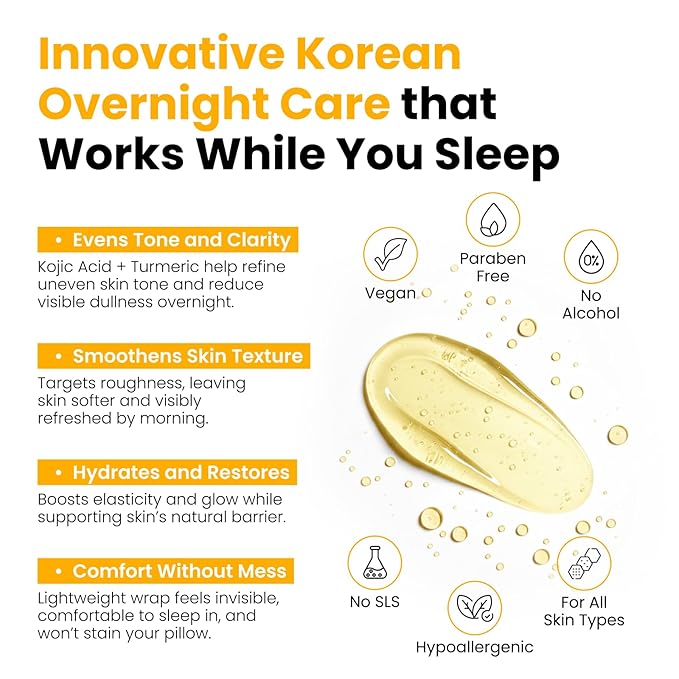 QUIA Turmeric + Kojic Acid Overnight Wrapping Mask – Hydration Mask for Glowing Skin – Evens Tone, Soothes Redness and Improves Skin Texture – Korean Skincare 75ML