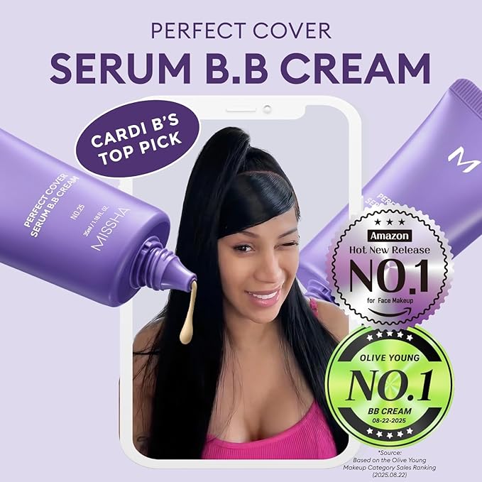 MISSHA M PERFECT COVER SERUM BB CREAM No.45 Deep Mocha- Deep with Cool Undertone, BB Cream by Cardi B Pick, Skin Tint, Tinted Moisturizer, Skin Care Foundation Makeup, Korean Makeup, 1.18 Fl oz