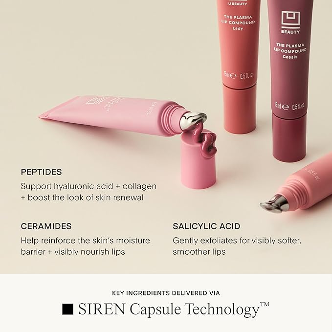 U Beauty The PLASMA Tinted Lip Compound - Anti-Aging & Anti-Wrinkle Lip Gloss, Hyaluronic Acid, Shea Butter & Peptides for Hydration & Plumping, Rose - 15 mL