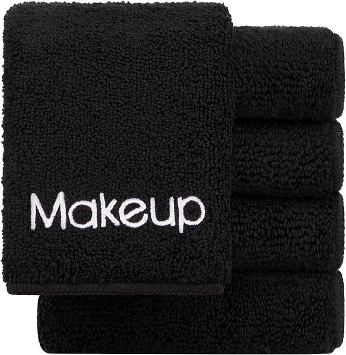 GLIMGLINT Makeup Remover Wash Cloths 5 Pack - Soft Microfiber Fingertip Facial Cleansing Cloths for Hand and Make Up, 13 x 13 in, Black