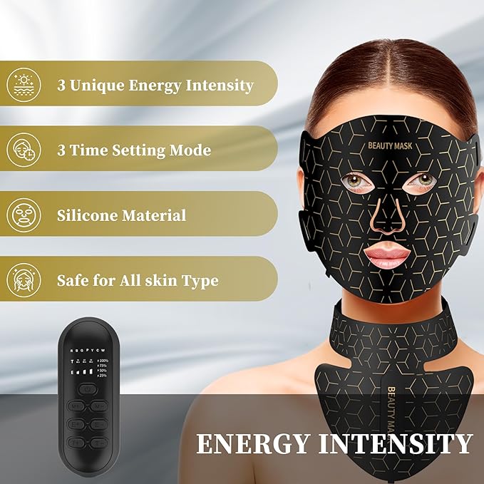Red Light Therapy for Face & Neck, Red Light Mask with 850nm NIR, 7-1 Colors LED Light Therapy mask, Rechargeable LED Face & Neck Mask for Anti-Aging, Skin Firming & Radiant Glow at Home