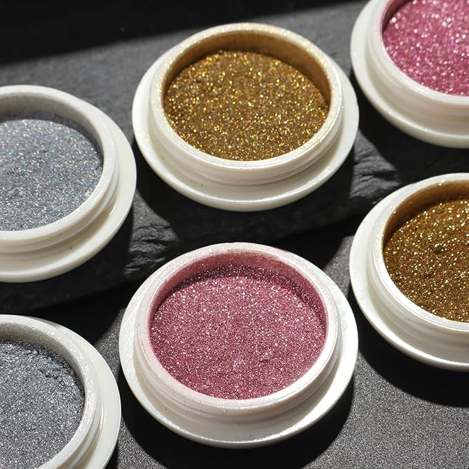 6 Jars Gold Silver Chrome Nail Powder, Holographic Unicorn Iridescent Nail Chrome Powder, Metallic Mirror & Laser Effect Glitter Pigment for Aurora Mermaid Nails, Resin Crafts & DIY Nail Decorations