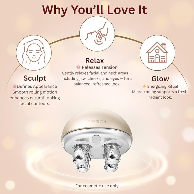 Microcurrent Facial Device, Face Massager Tool, Eye and Neck Massager, Face Roller, Beauty Tools for Relaxing Facial Massage and Skin Care Routine, Gold Color