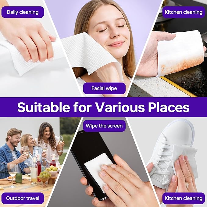 Hanging Disposable Face Towels 140 Count, Wall Mount for Easy Dispensing, Ultra Soft & Lint-Free 8x8 Inch Dry Wipes for Makeup, Sensitive Skin & Daily Skincare