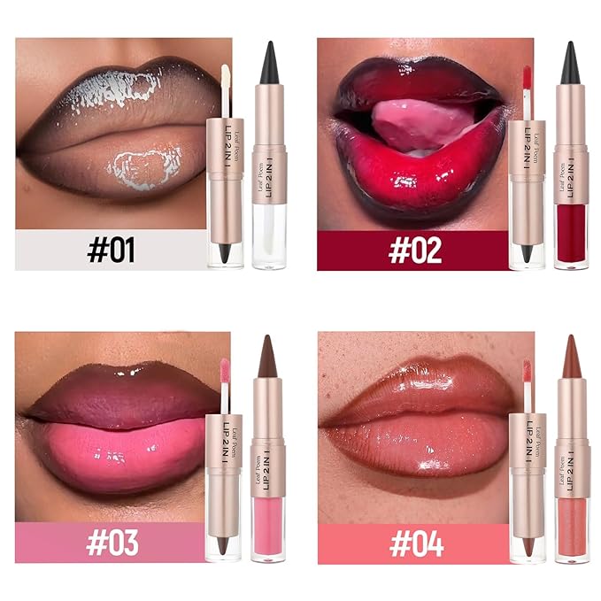 BAISEN DIARY 2-in-1 Double-Ended Matte Lip Liner & Lip Gloss Duo, Peach Nude Ombre Lip Combo Pencil, Lip Liner and Lipstick Gloss Set for Defined & Fuller Looking Lips, #04 Peach Nude