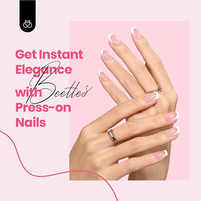 Beetles Short Squoval French Tip Press On Nails, 16 Sizes 64 Pcs Pink Squoval Shape Short Square Press On Nails Fake Nails Extensions Gel Nail Tips Nail Art DIY Manicure Gifts for Women