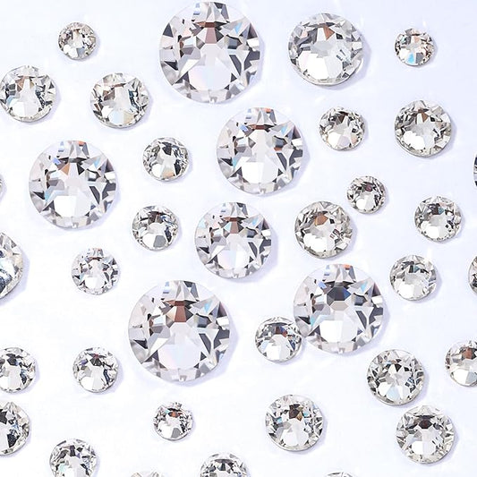 Novani Clear Rhinestones Flat Back Round Rhinestone Style 2088 Sparkly Crystal Gemstones for Crafting,Mixed Large Size(SS12-SS40，600PCS)
