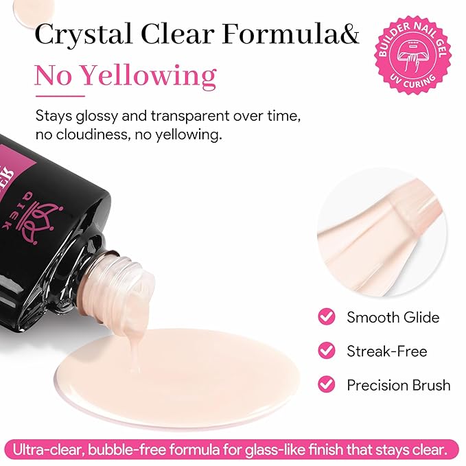 QIEK Builder Nail Gel Polish, 8-in-One Building Strengthener Apex Enhancement Extension Hard Jelly Nude Gel Polish LED Lamp Cured Rubber Base Coat for DIY Manicure Home Beauty Gifts for Women