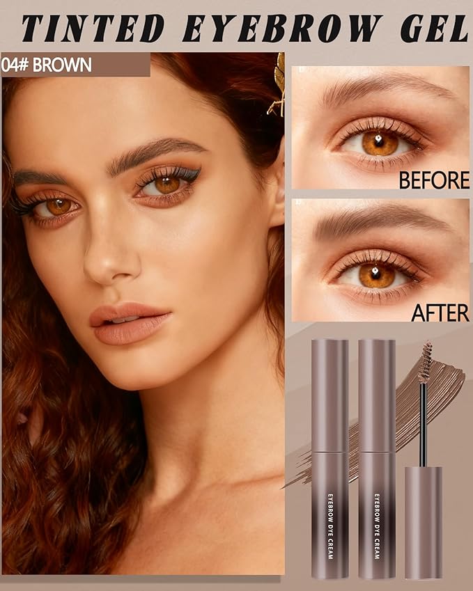Brown Tinted Eyebrow Gel, 2 Pcs Long Lasting Waterproof Eye Brow Tinting Kit, Smudgeproof Transfer-Proof Eyebrow Mascara Glue, Ultra-Fine Brush Brow Filler Stain, Christmas Makeup Gift for Women-04