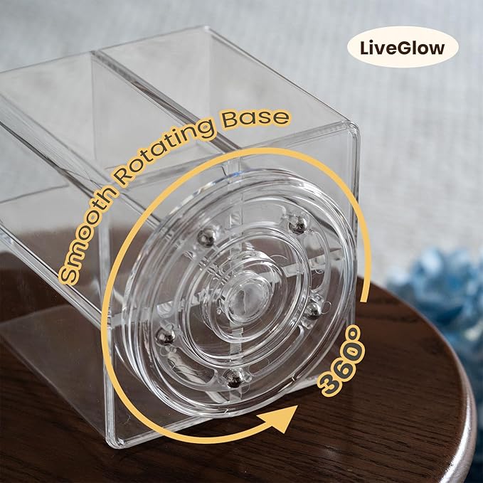 LiveGlow Clear Makeup Brush Holder,Acrylic Rotating 360°Makeup Brush Organizer,Pen holder with 4 Grids,Makeup Holder for Courtup,Containers for Desk,2pc